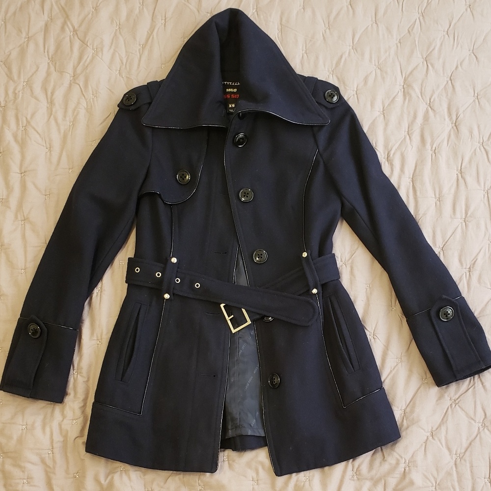 Miss Sixty Navy Wool Blend Belted Coat